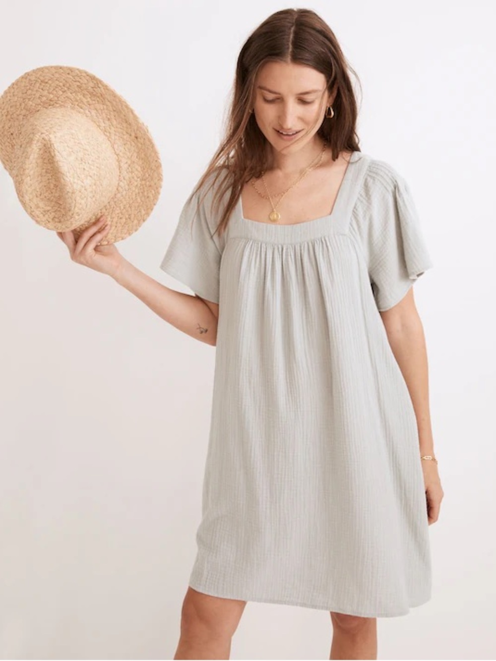 Madewell Lightspun Butterfly Square-Neck Mini Dress Glassware Blue Size Large
